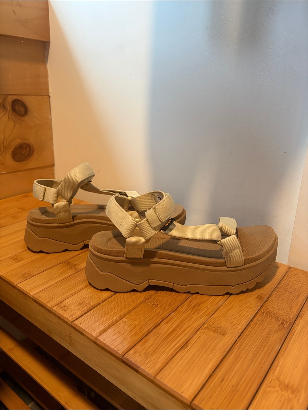 Teva Beige Platform Sandals with Strappy Adjustable Design